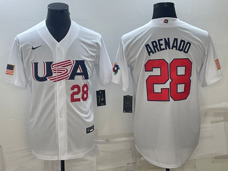 Men 2023 World Cub USA #28 Arenado White Nike MLB Jersey6->more jerseys->MLB Jersey